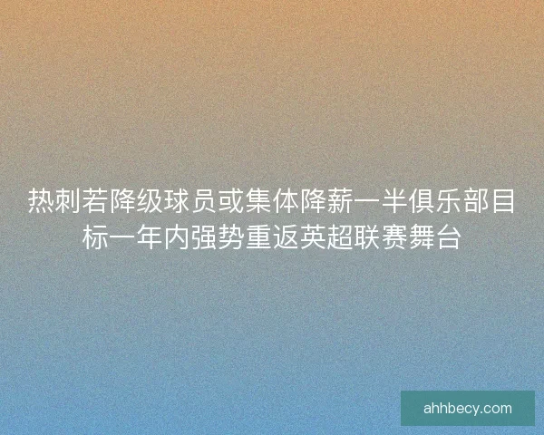 热刺若降级球员或集体降薪一半俱乐部目标一年内强势重返英超联赛舞台